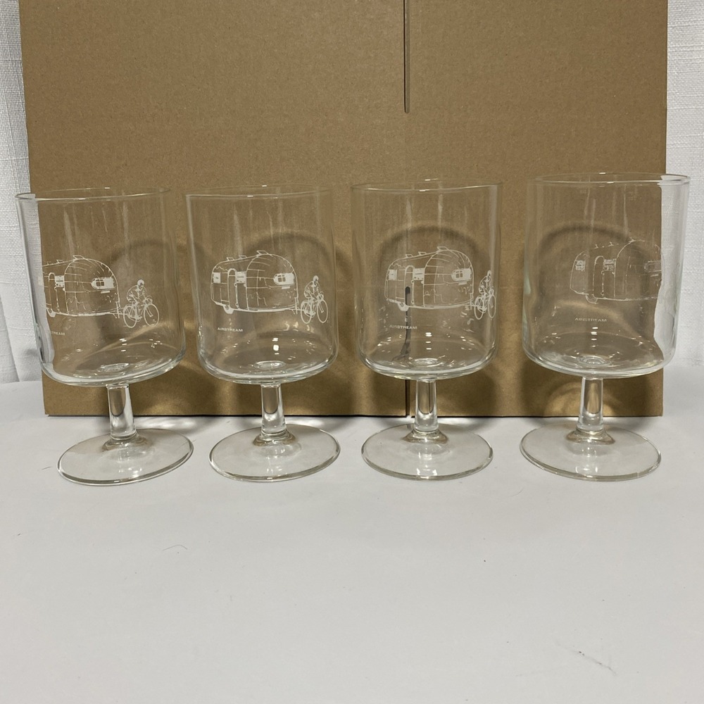 Camper With Airstream Printed With Bicycle Wine/Cocktail Glasses Set Of 4